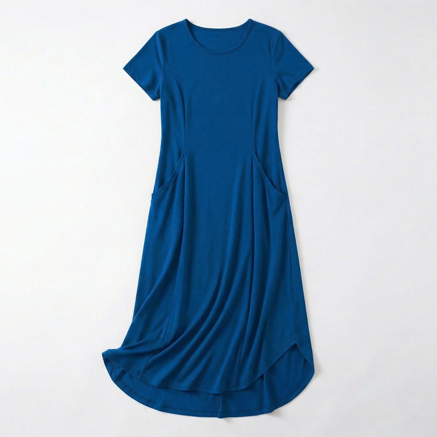 Women’s Short Sleeve Midi Dress – Round Neck Fit and Flare Position 10