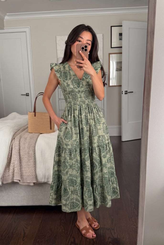Amara™ | V-Neck Printed Maxi Dress with Shirred Waist