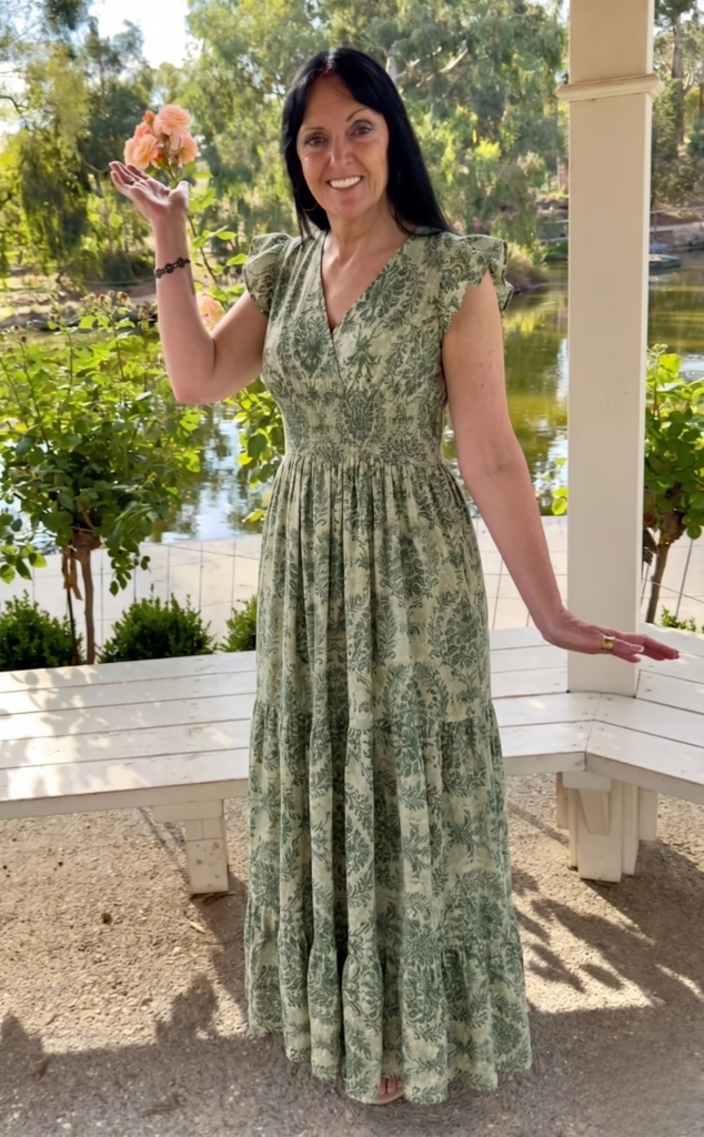 Amara™ | V-Neck Printed Maxi Dress with Shirred Waist