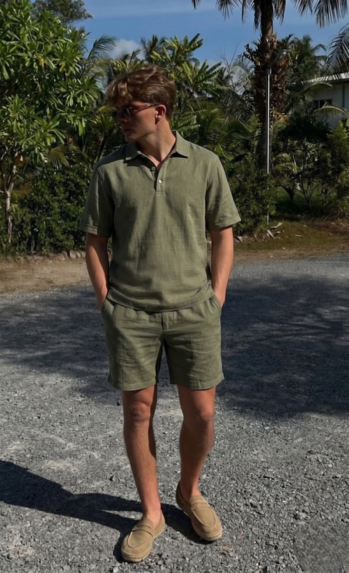 Lorian™ | Men's Linen Blend Polo and Shorts Set