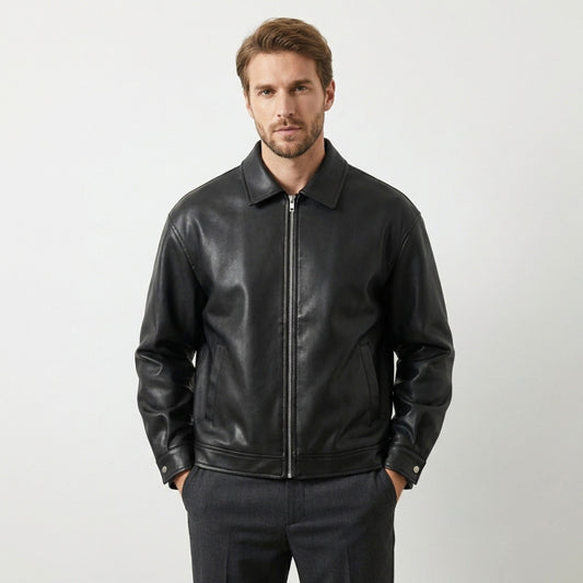 Men’s Oversized Faux Leather Jacket – Relaxed Fit Position 1